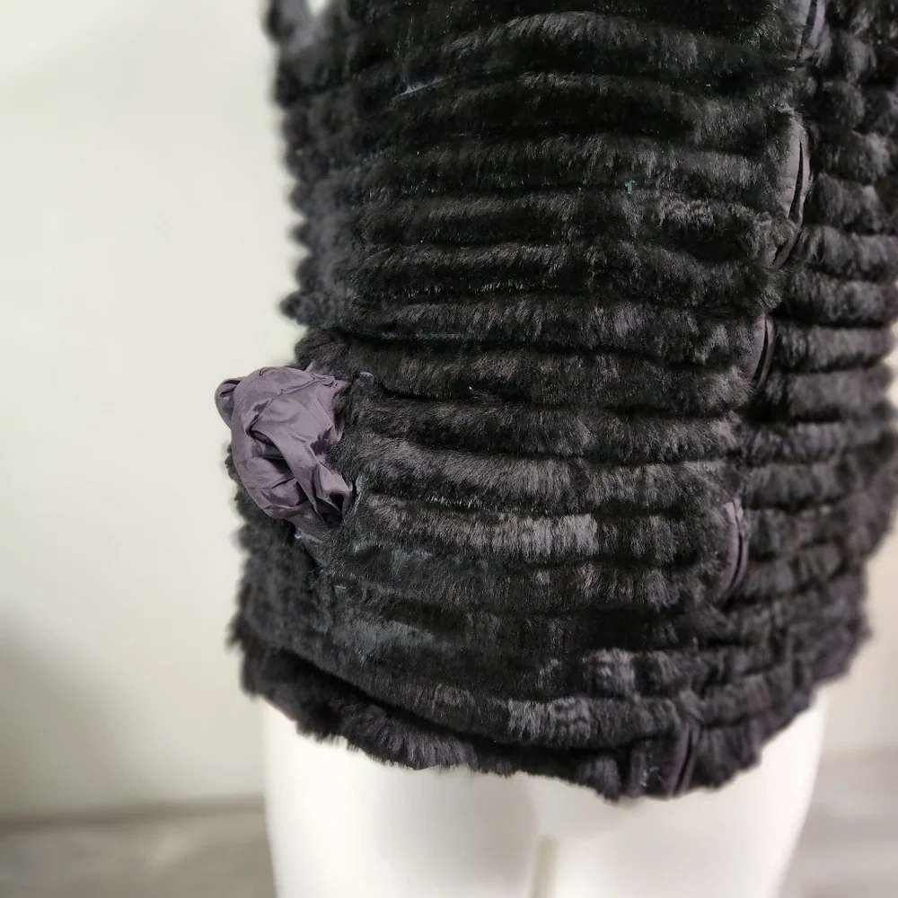 Athabasca Black Black Vest‎ S Reversible Rabbit Fur Full Zip Down Feather Soft - Picture 9 of 14